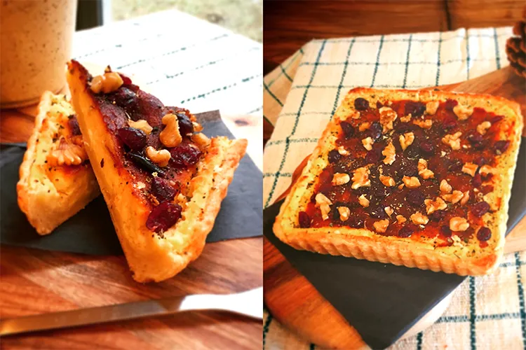 白花豆のスパイシーチーズケーキを切り分けた様子